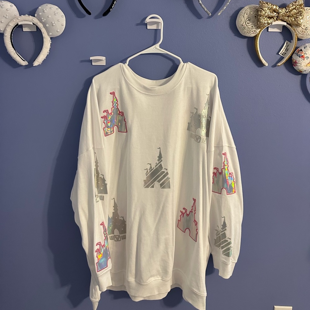 WDW Cinderella’s castle pullover. Worn once. Machine washed, and hung dry.